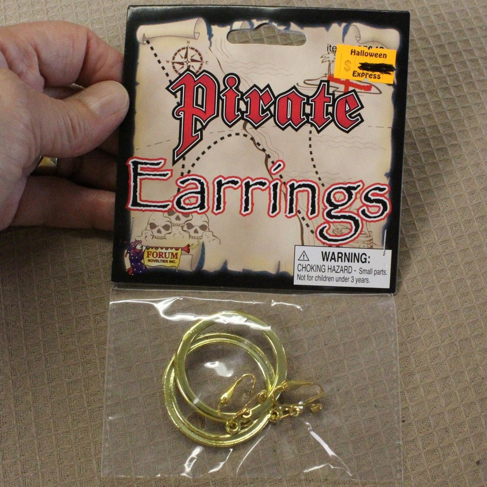 Forum Novelties Pirate Earrings Gold Hoop Costume Accessory OS 25043 Buccaneer